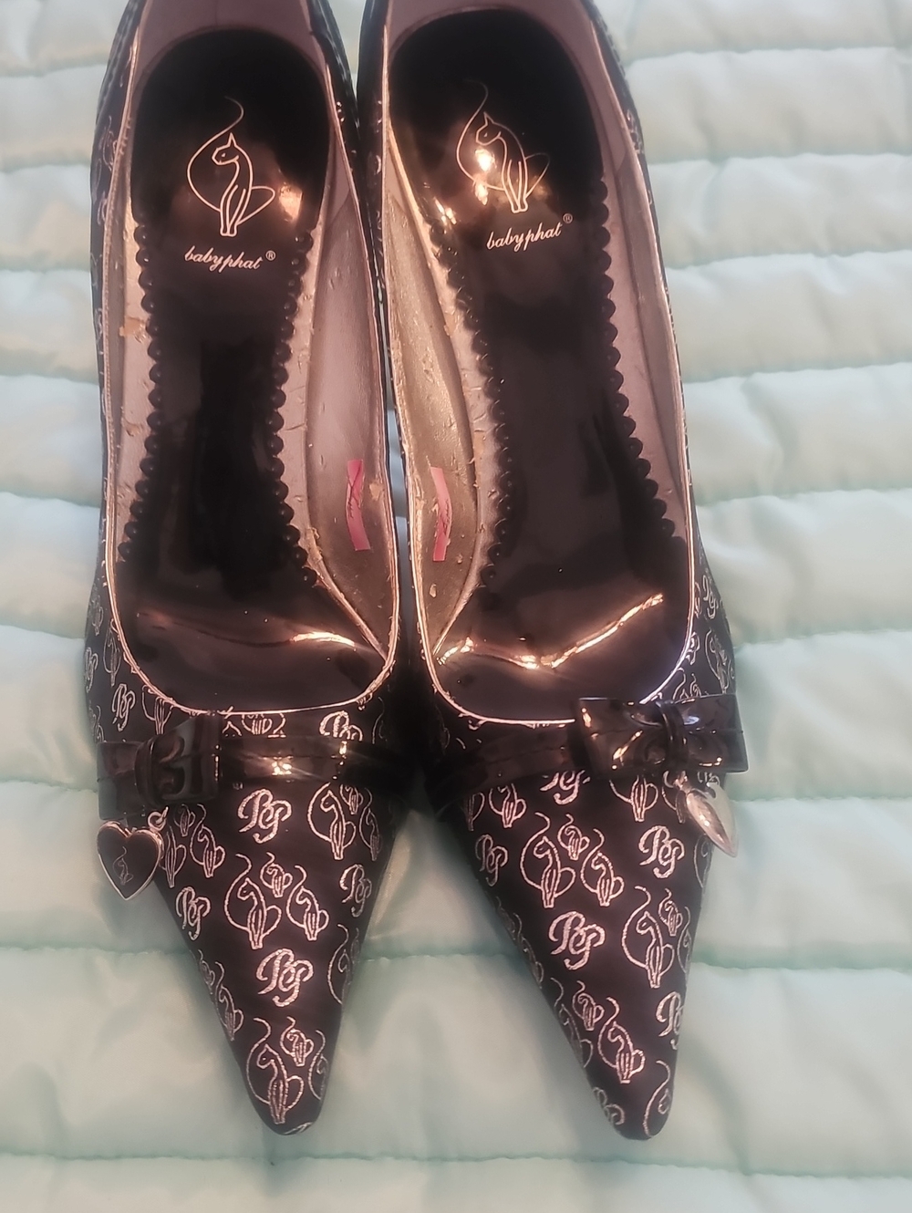 Baby Phat Black Pointed Logo Print Pumps